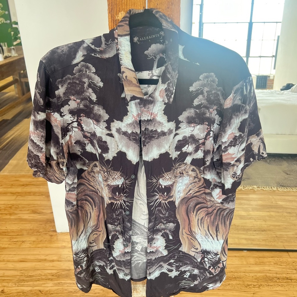 Allsaints tiger print button up